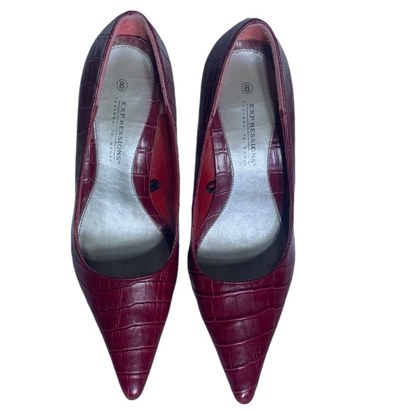 Expressions Pointy Toe Heels Faux Alligator Pumps 3.25 in Red Wine Women SZ 8 - Picture 8 of 16